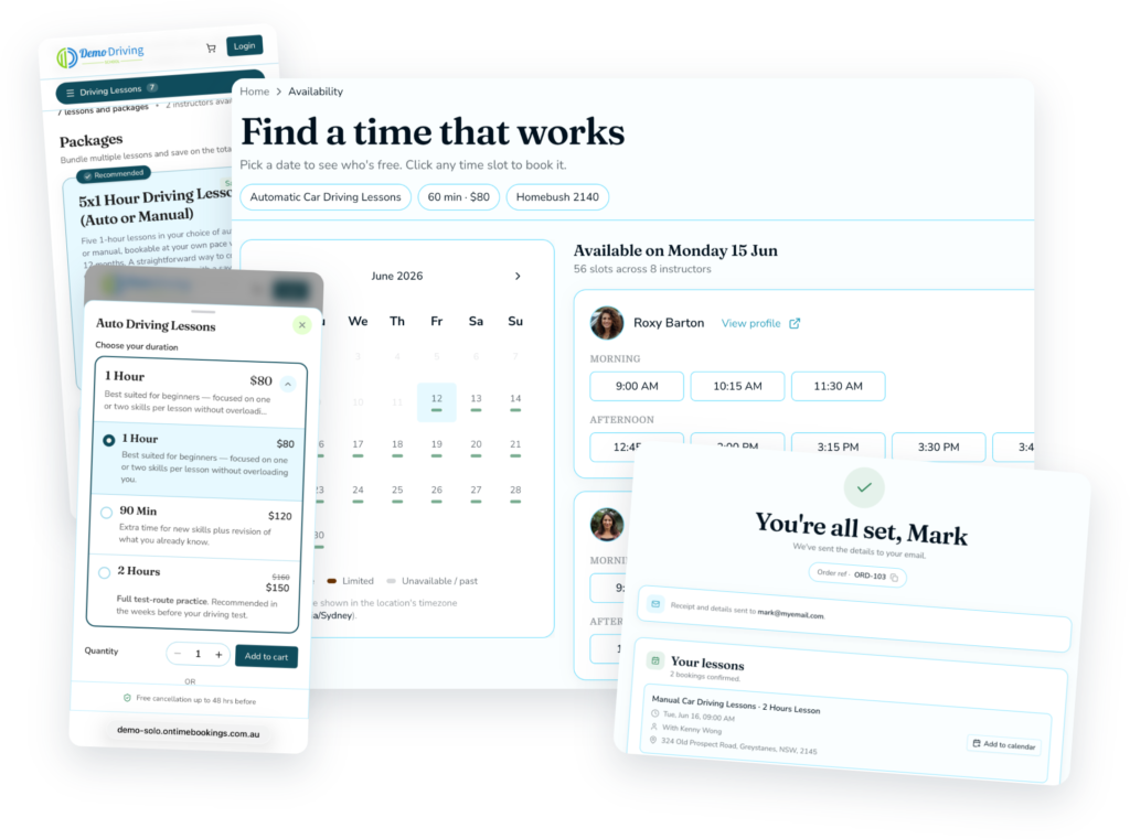 Online booking - Students book their own lessons