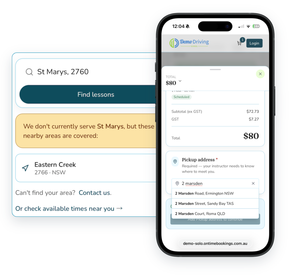 OnTime Bookings Location specific bookings