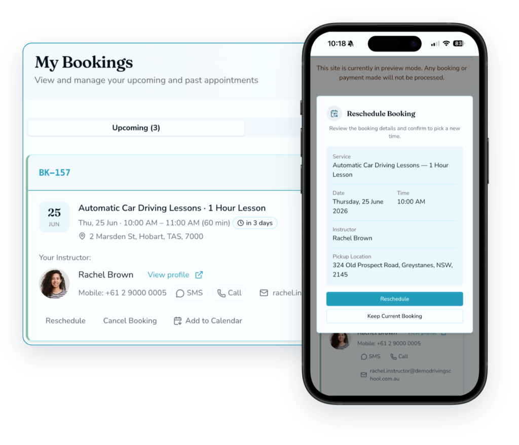 OnTime Bookings Self manage student portal