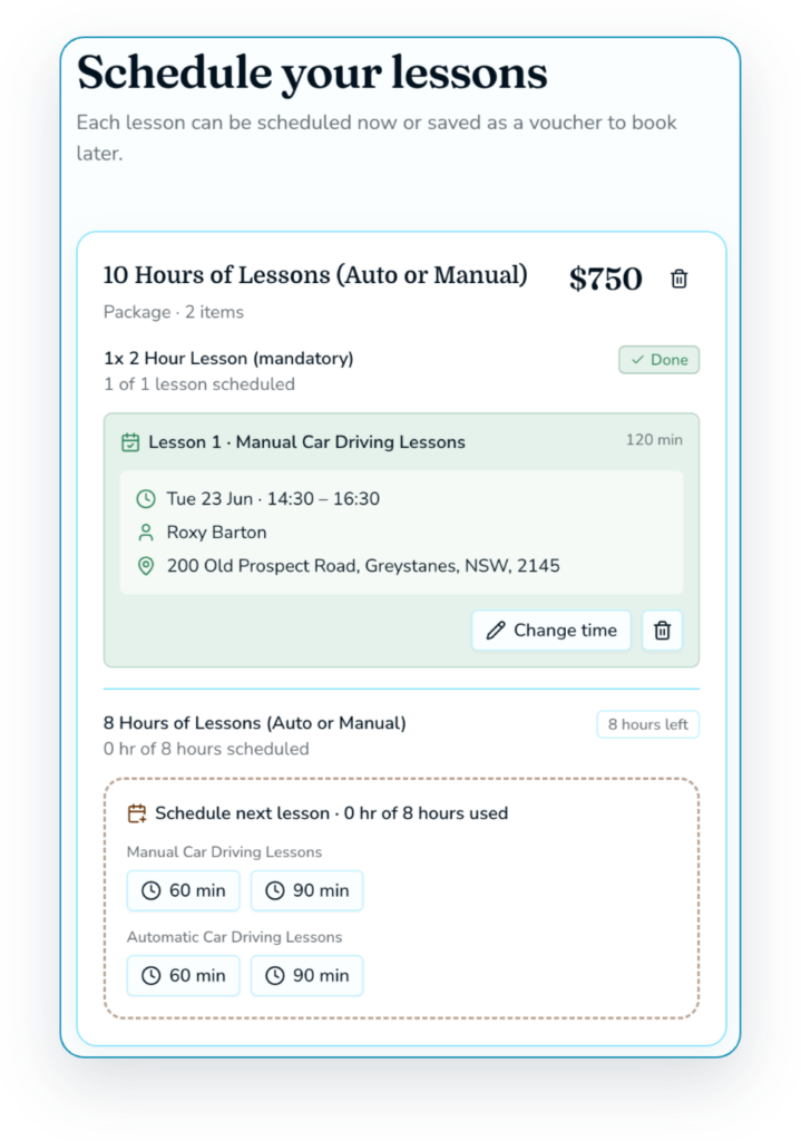 OnTime Bookings Stundes can mix and match lessons in service packages