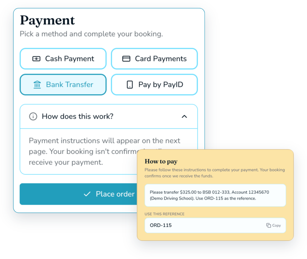 OnTime Bookings Customer Payment Options